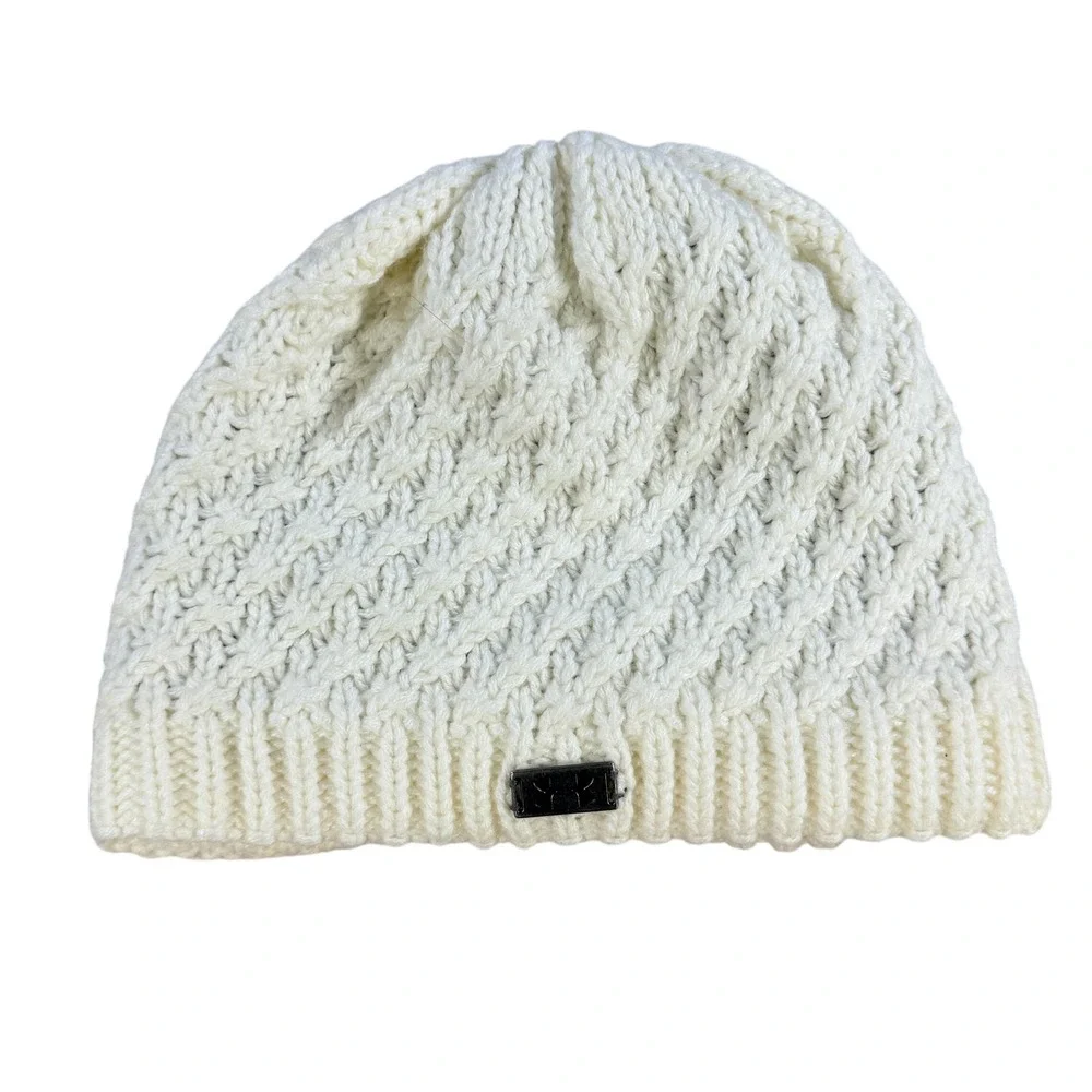 Under Armour Beanie Women OSFA White Knit Fleece Lined Winter Hat Cable Ribbed‎